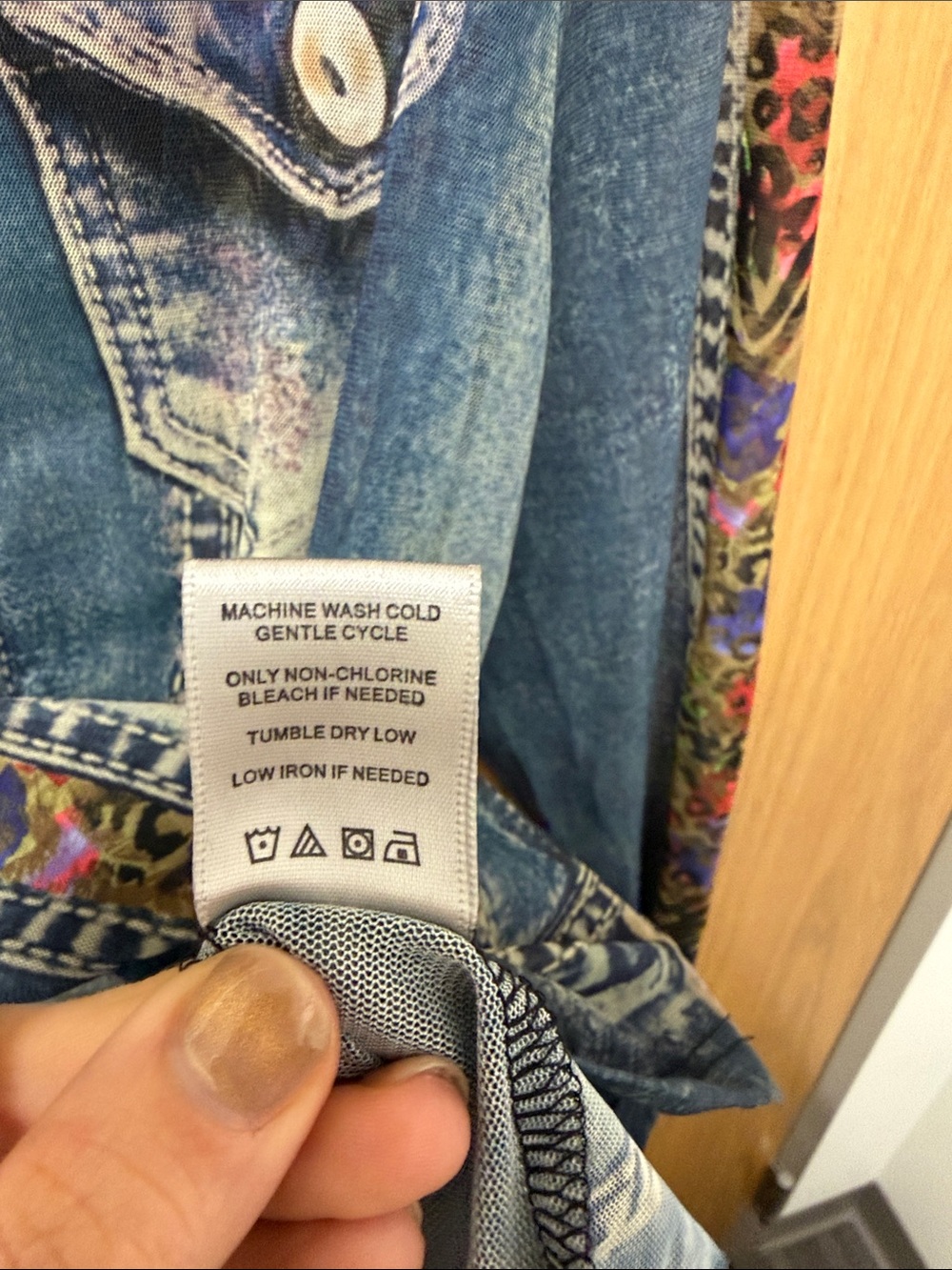 John Mark MESH Sheer Blue Denim PRINTED Jacket with Multicolor Floral Trim - Picture 4 of 14